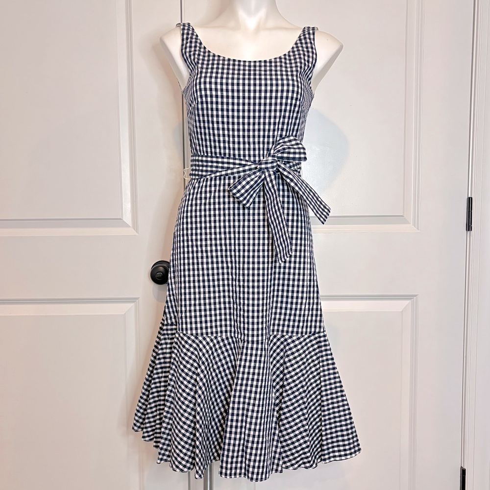 J. Crew Black and White Gingham Midi Dress